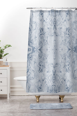 Lisa Argyropoulos Steely Blue Marble Kali Shower Curtain And Mat