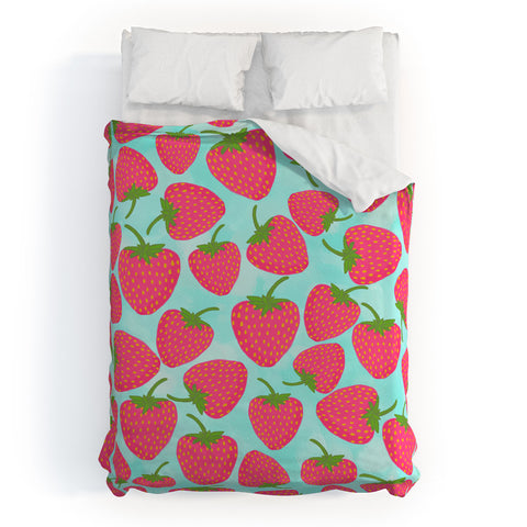 Lisa Argyropoulos Strawberry Sweet In Blue Duvet Cover