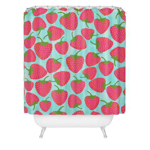 Lisa Argyropoulos Strawberry Sweet In Blue Shower Curtain