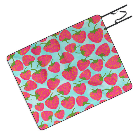 Lisa Argyropoulos Strawberry Sweet In Blue Picnic Blanket