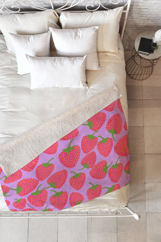 Lisa Argyropoulos Strawberry Sweet in Lavender Fleece Throw Blanket