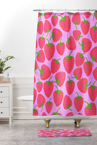 Lisa Argyropoulos Strawberry Sweet in Lavender Shower Curtain And Mat