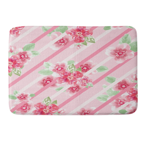 Lisa Argyropoulos Summer Blossoms Stripes Pink Memory Foam Bath Mat