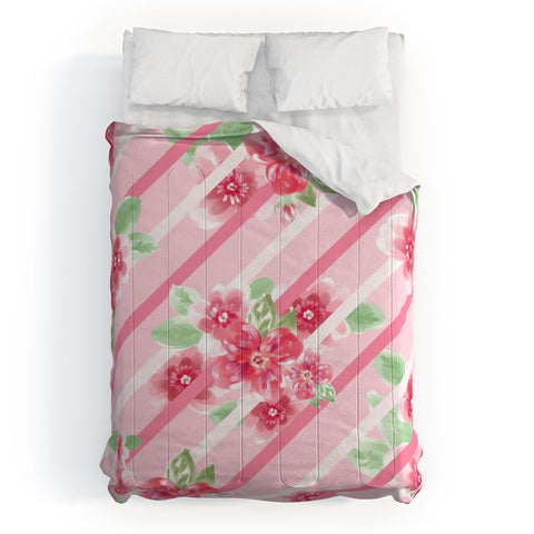 Lisa Argyropoulos Summer Blossoms Stripes Pink Comforter