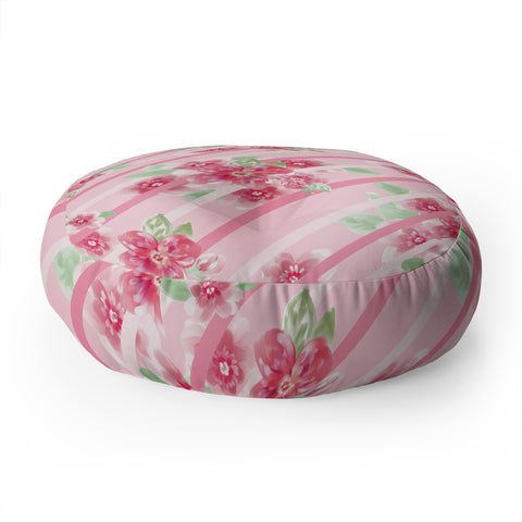Lisa Argyropoulos Summer Blossoms Stripes Pink Floor Pillow Round