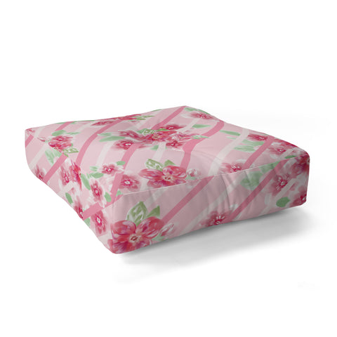 Lisa Argyropoulos Summer Blossoms Stripes Pink Floor Pillow Square