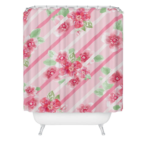 Lisa Argyropoulos Summer Blossoms Stripes Pink Shower Curtain