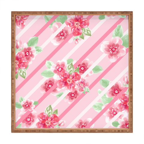 Lisa Argyropoulos Summer Blossoms Stripes Pink Square Tray