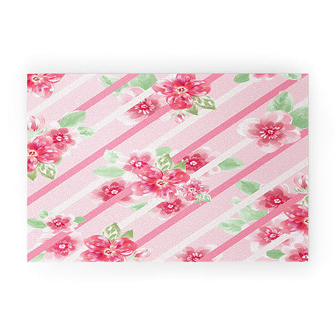 Lisa Argyropoulos Summer Blossoms Stripes Pink Welcome Mat