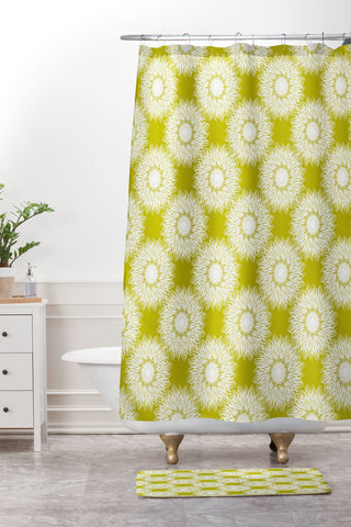 Lisa Argyropoulos Sunflowers and Chartreuse Shower Curtain And Mat