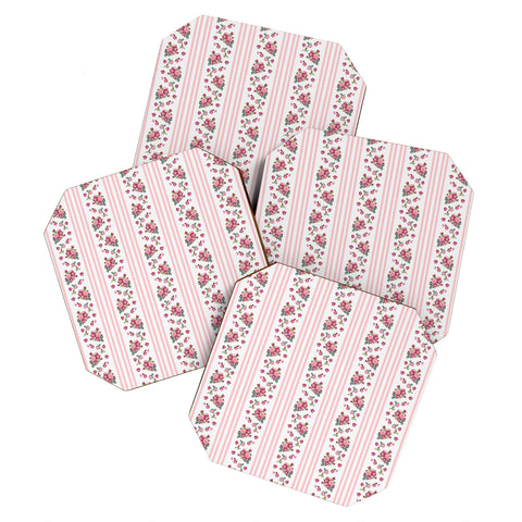 Lisa Argyropoulos Vintage Floral Stripes Pink Coaster Set