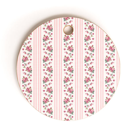 Lisa Argyropoulos Vintage Floral Stripes Pink Cutting Board Round