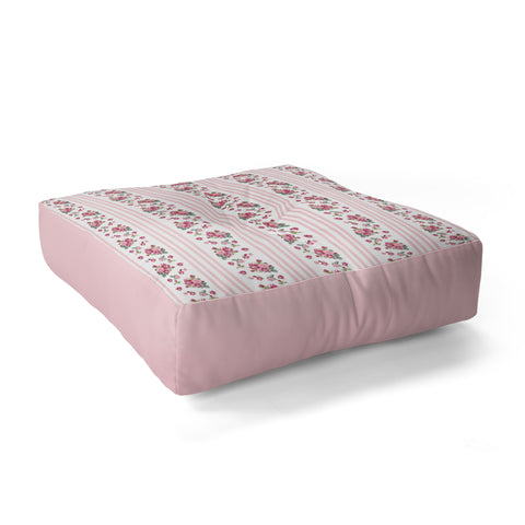 Lisa Argyropoulos Vintage Floral Stripes Pink Floor Pillow Square