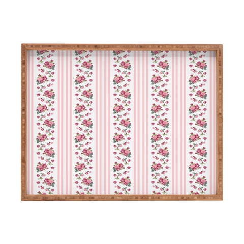 Lisa Argyropoulos Vintage Floral Stripes Pink Rectangular Tray