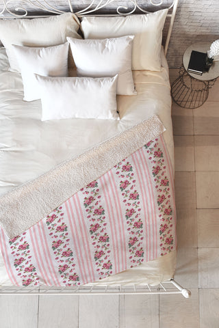 Lisa Argyropoulos Vintage Floral Stripes Pink Fleece Throw Blanket