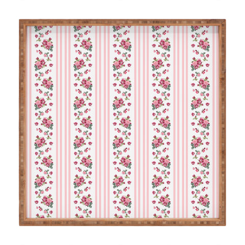 Lisa Argyropoulos Vintage Floral Stripes Pink Square Tray
