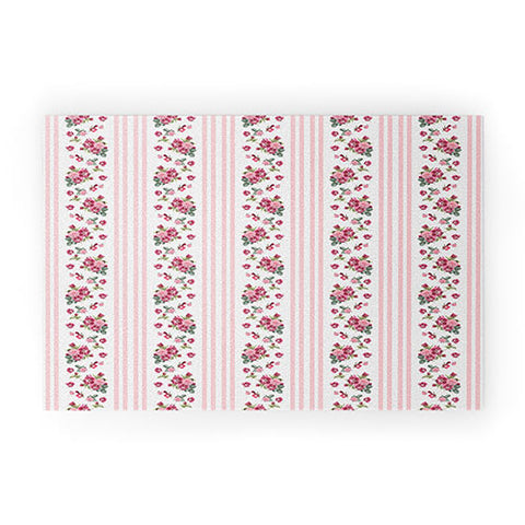 Lisa Argyropoulos Vintage Floral Stripes Pink Welcome Mat