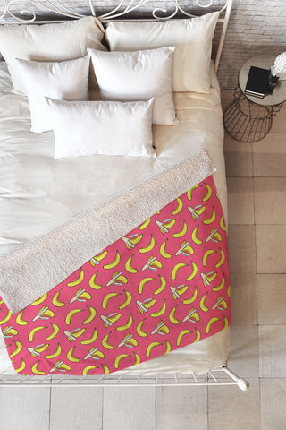 Little Arrow Design Co Bananas on Pink Fleece Throw Blanket
