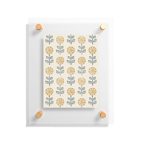 Little Arrow Design Co block print floral gold blue Floating Acrylic Print
