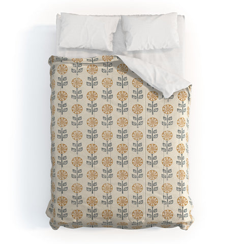 Little Arrow Design Co block print floral gold blue Comforter