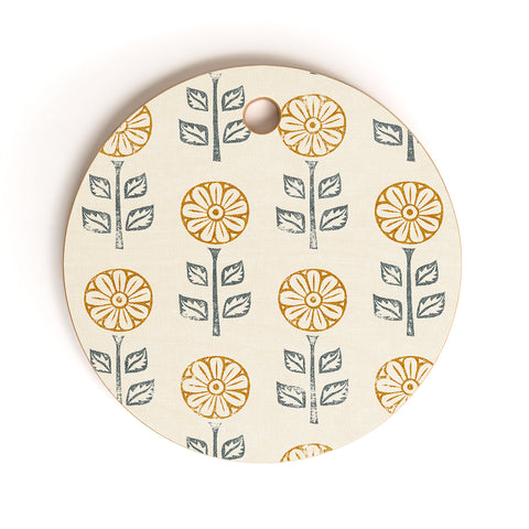 Little Arrow Design Co block print floral gold blue Cutting Board Round