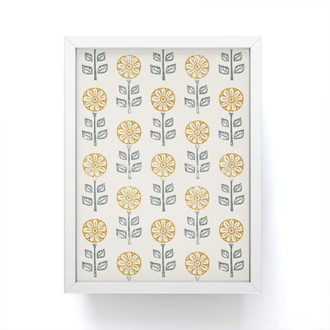 Little Arrow Design Co block print floral gold blue Framed Mini Art Print