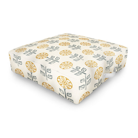 Little Arrow Design Co block print floral gold blue Outdoor Floor Cushion