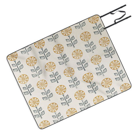 Little Arrow Design Co block print floral gold blue Picnic Blanket