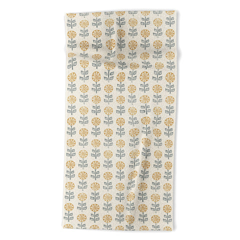 Little Arrow Design Co block print floral gold blue Beach Towel