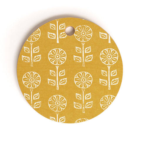 Little Arrow Design Co block print floral mustard Cutting Board Round
