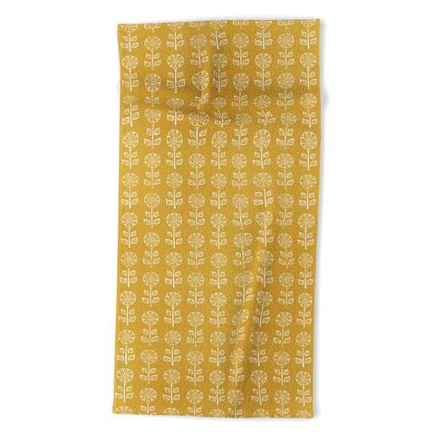 Little Arrow Design Co block print floral mustard Beach Towel