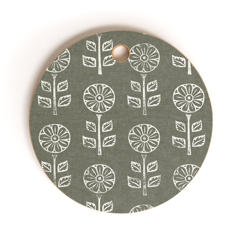 Little Arrow Design Co block print floral olive green Cutting Board Round