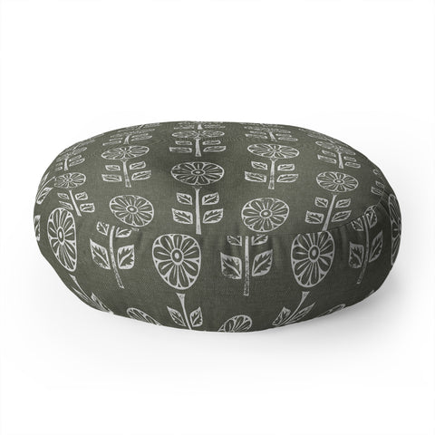 Little Arrow Design Co block print floral olive green Floor Pillow Round