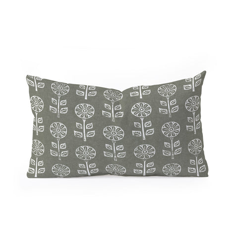 Little Arrow Design Co block print floral olive green Oblong Throw Pillow