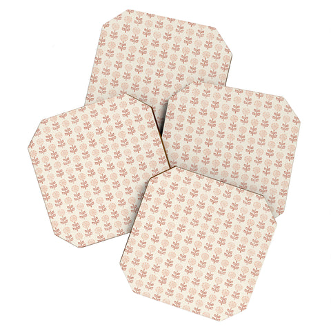 Little Arrow Design Co block print floral peach cream Coaster Set