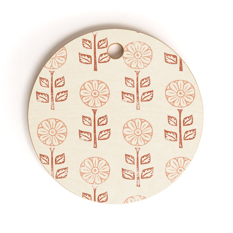 Little Arrow Design Co block print floral peach cream Cutting Board Round