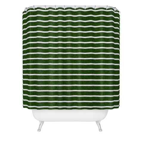 Little Arrow Design Co Crocodile Green Stripe Shower Curtain