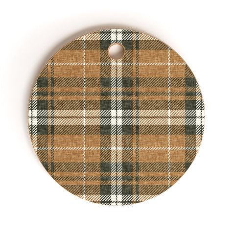 Little Arrow Design Co fall plaid brown olive Cutting Board Round