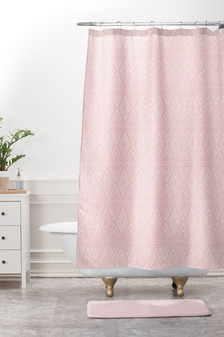 Little Arrow Design Co farmhouse diamonds pink Shower Curtain And Mat