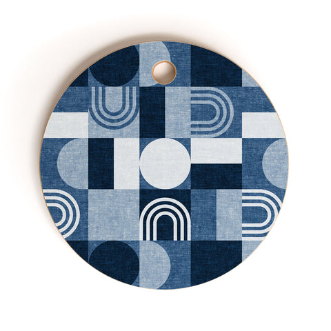 Little Arrow Design Co geometric patchwork blue Cutting Board Round
