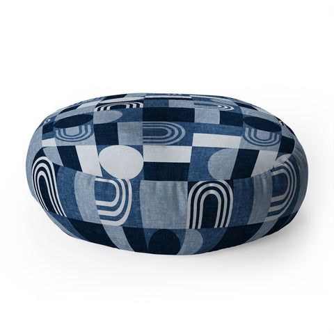 Little Arrow Design Co geometric patchwork blue Floor Pillow Round