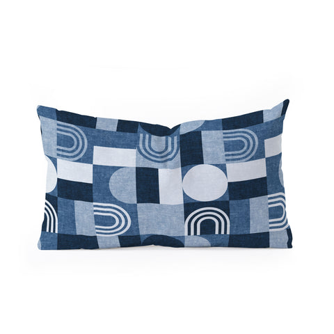 Little Arrow Design Co geometric patchwork blue Oblong Throw Pillow