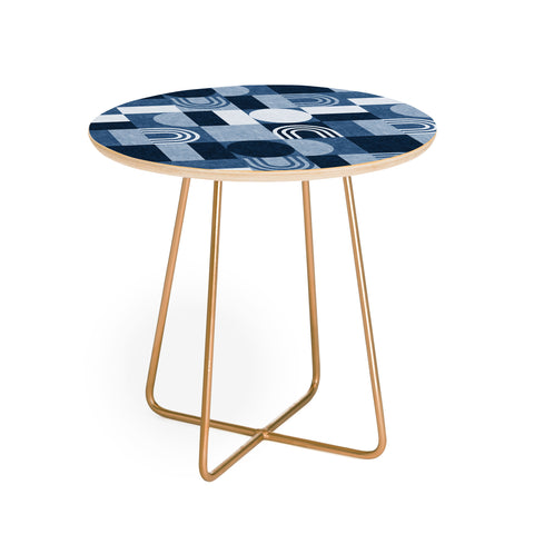 Little Arrow Design Co geometric patchwork blue Round Side Table