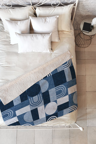 Little Arrow Design Co geometric patchwork blue Fleece Throw Blanket