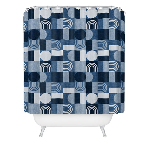 Little Arrow Design Co geometric patchwork blue Shower Curtain