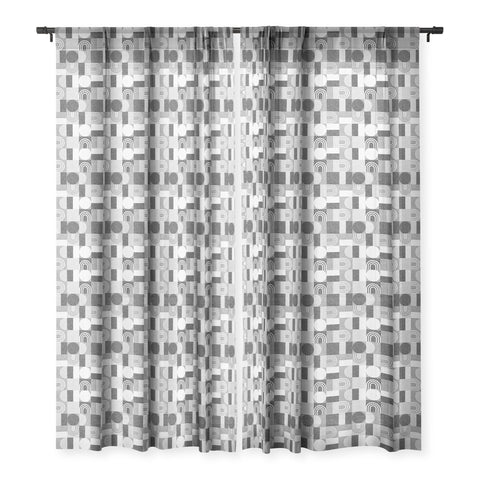 Little Arrow Design Co geometric patchwork gray Sheer Window Curtain