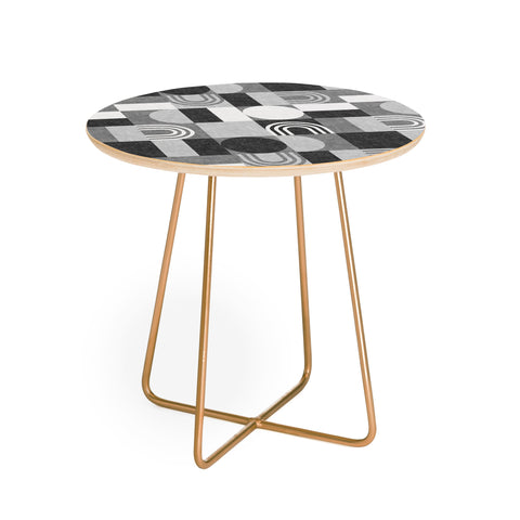 Little Arrow Design Co geometric patchwork gray Round Side Table