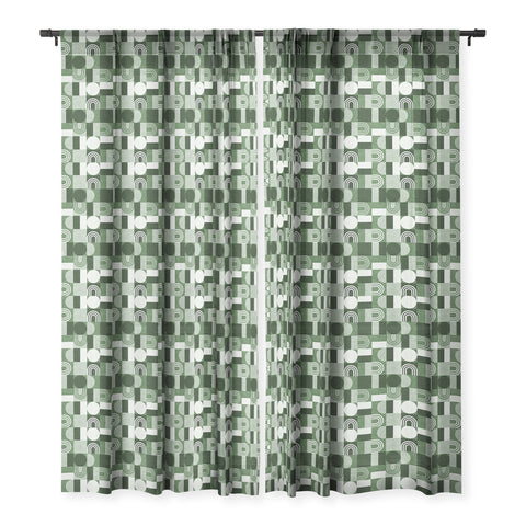 Little Arrow Design Co geometric patchwork green Sheer Window Curtain