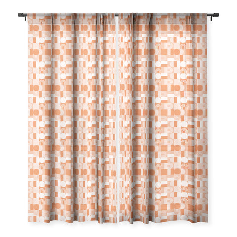Little Arrow Design Co geometric patchwork orange Sheer Window Curtain