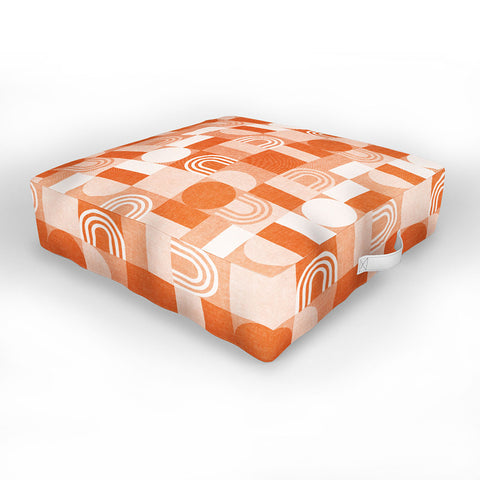 Little Arrow Design Co geometric patchwork orange Outdoor Floor Cushion